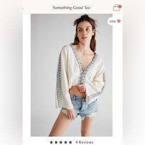 Free People Boho Crop Top Long Sleeve Boho Shirt, Size S, NEW with tags, Cream